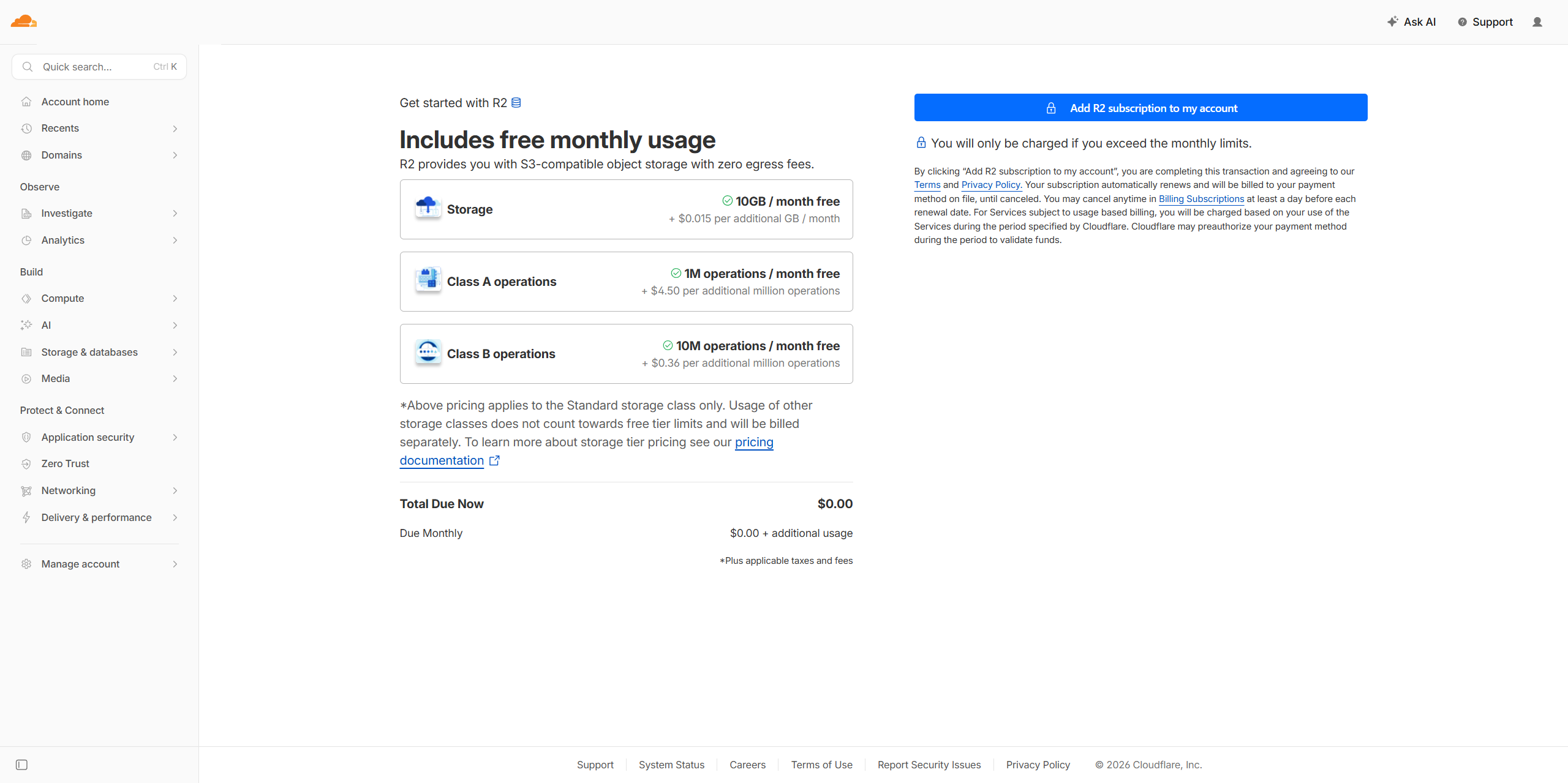 Cloudflare R2 — get started, free monthly usage